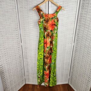 Vintage Pomare Hawaii Womens Sz 6 Green  Floral Straps Maxi Dress Tropical Beach